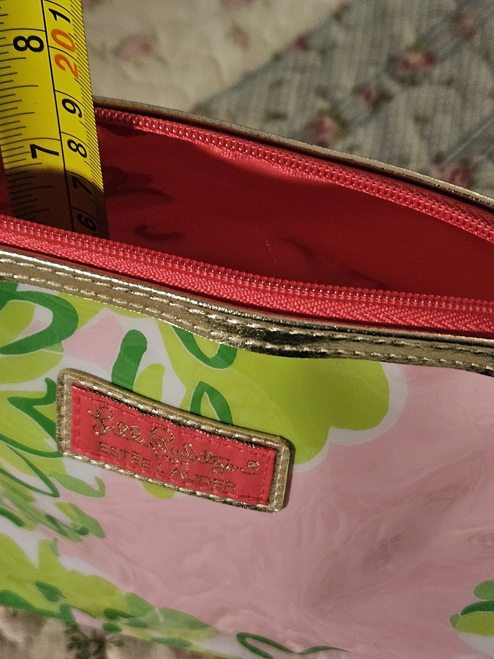 Lilly Pulitzer Pink Floral Vinyl Cosmetic Case with Gold Trim - Picture 4 of 7